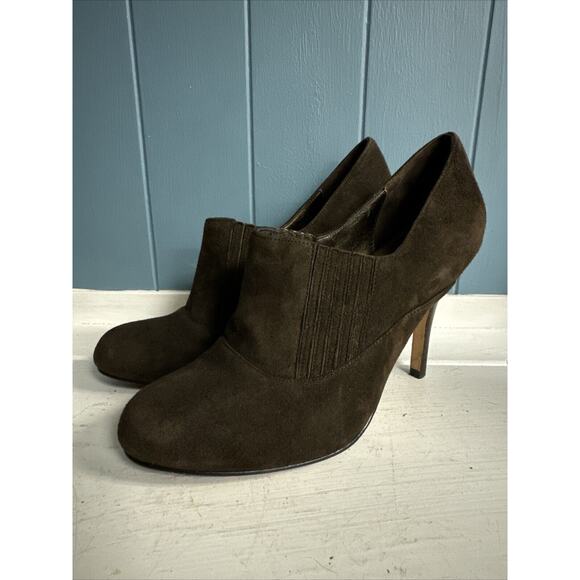 COLE HAAN TALIA Air Brown Suede High Heel Shoes Slip-On Booties Women's Size 8B - Picture 1 of 10